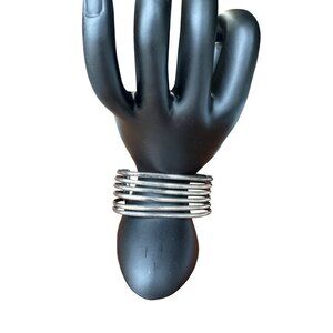 VTG Taxco Mexican Sterling Silver Ribbed Wide Cuff Bracelet Modern Open Design